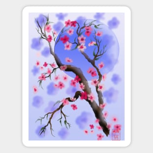 Purple and pink sakura (cherry blossoms) sumi-e Magnet